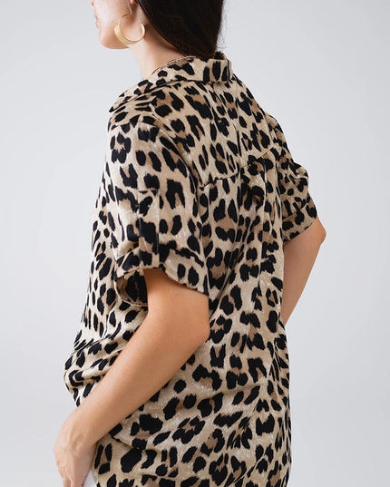 Relaxed Leopard Print Shirt with Rolled Cuffs