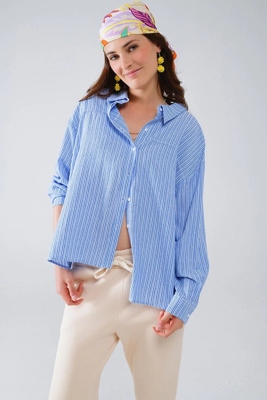 Relaxed Thin Stripe Shirt in Blue