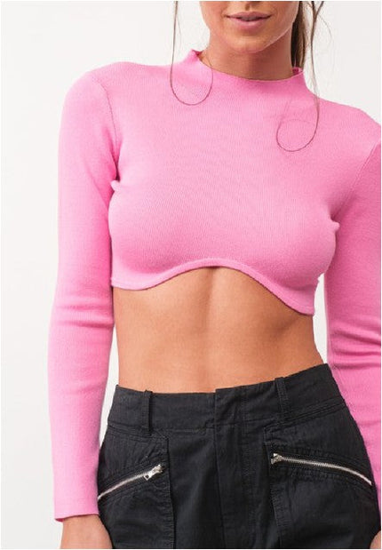 Remi Long Sleeve Button Slim Fit Crop Top-Top-Papermoon-Urbanheer