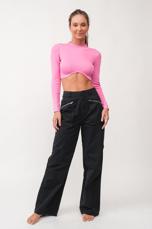 Remi Long Sleeve Button Slim Fit Crop Top-Top-Papermoon-Urbanheer