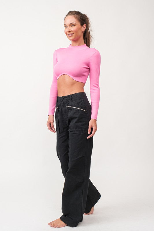 Remi Long Sleeve Button Slim Fit Crop Top-Top-Papermoon-Urbanheer