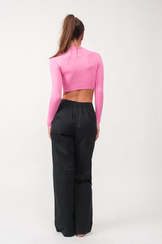 Remi Long Sleeve Button Slim Fit Crop Top-Top-Papermoon-Urbanheer