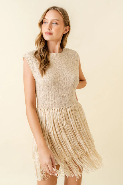 Resort Beach Fringe Knit Sleeveless Mini DRESS-Dress-Fore Collection-Urbanheer