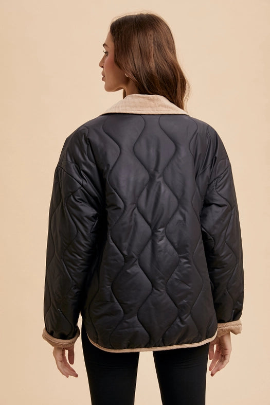 Reversible Quilted Jacket  BLACK / TAUPE