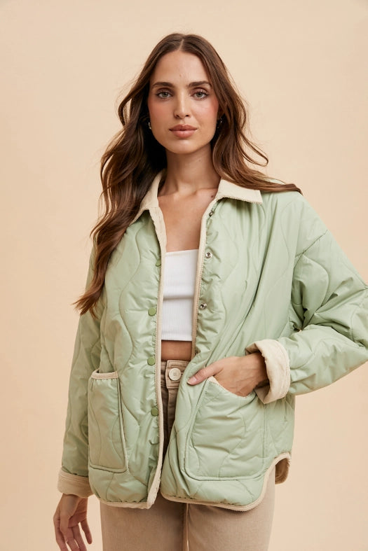 Reversible Quilted Jacket LIGHT OLIVE / OAT