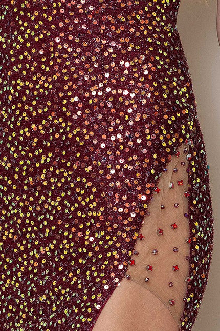 Rhinestones Side Detail Sequin Maxi Dress Wine