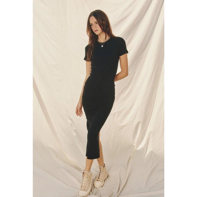 Ribbed Knit Back Slit T-Shirt Dress