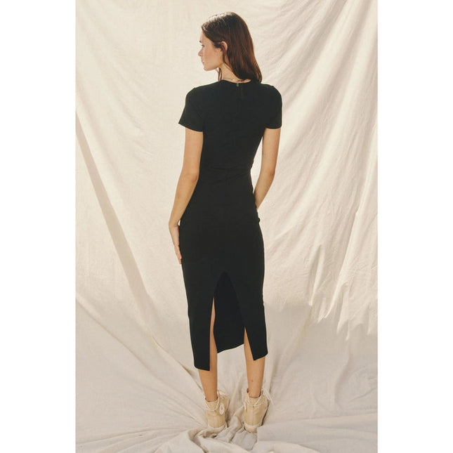 Ribbed Knit Back Slit T-Shirt Dress