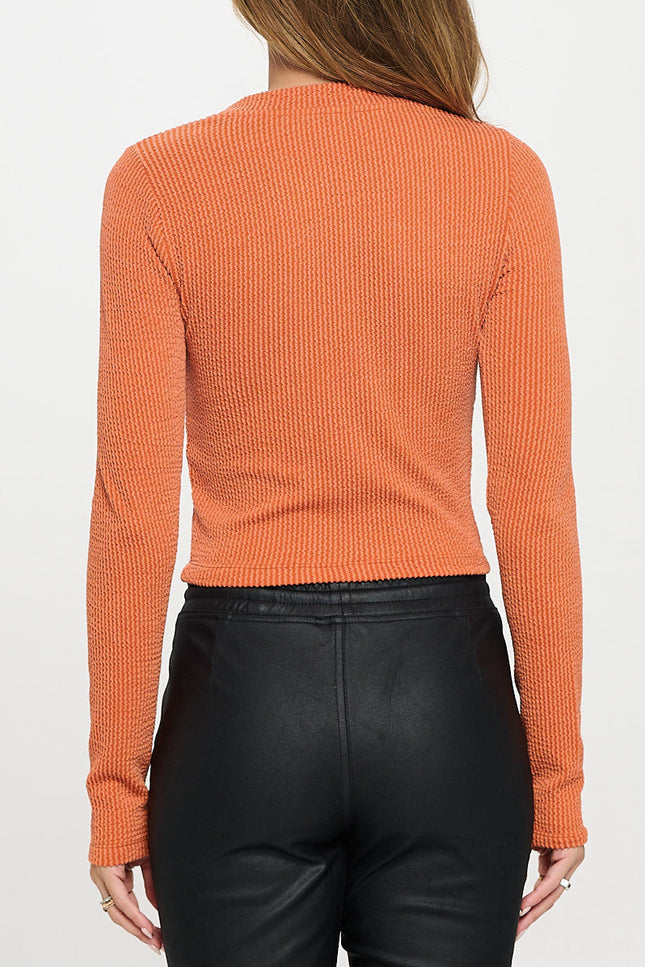 Ribbed Round neck Long Sleeve Crop Top-3