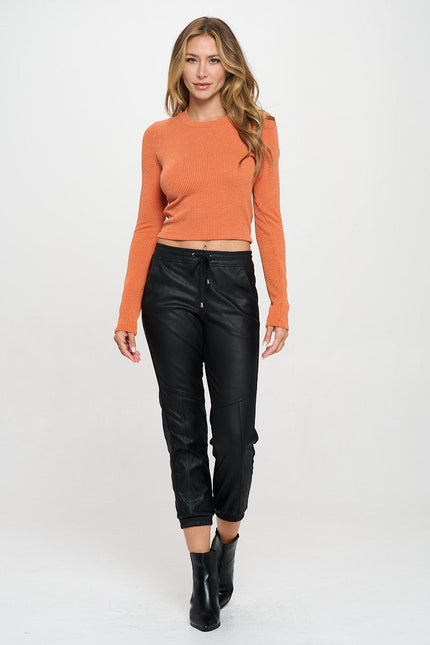 Ribbed Round neck Long Sleeve Crop Top-4