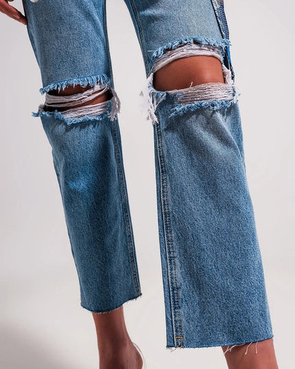 Ripped Knee Jeans In Light Blue