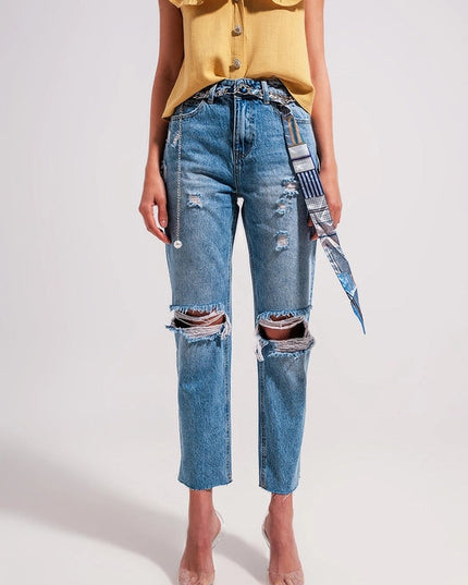 Ripped Knee Jeans In Light Blue