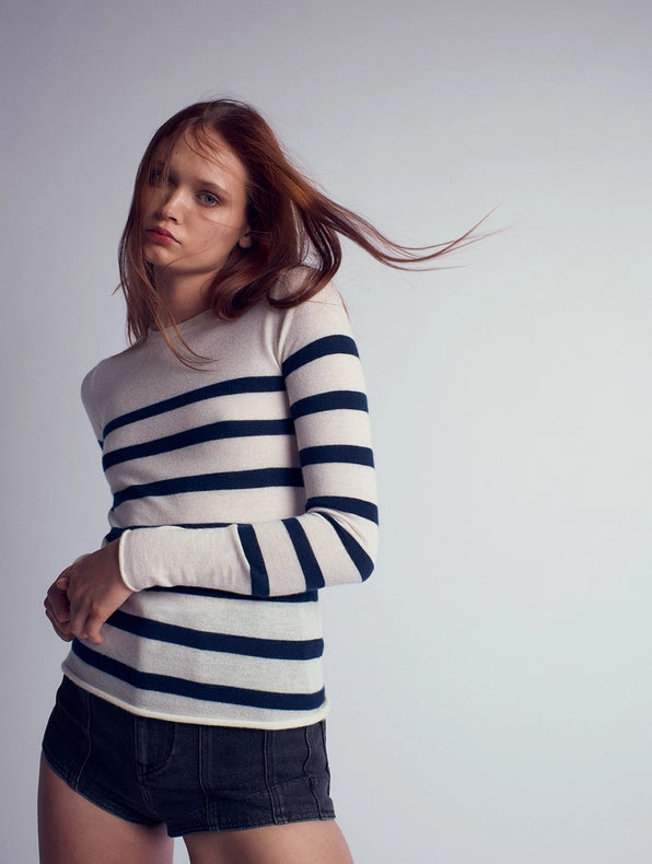 Rita Cashmere Knitted Crew Neck Pullover Stripe