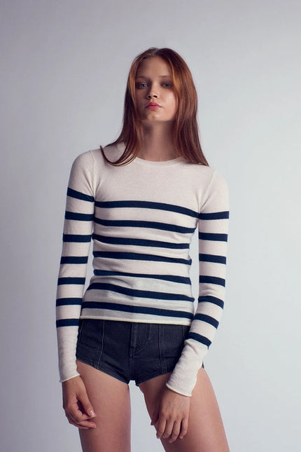 Rita Cashmere Knitted Crew Neck Pullover Stripe