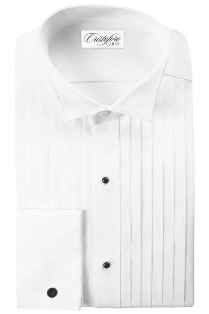 "Roma" White Pleated Wingtip Tuxedo Shirt-0