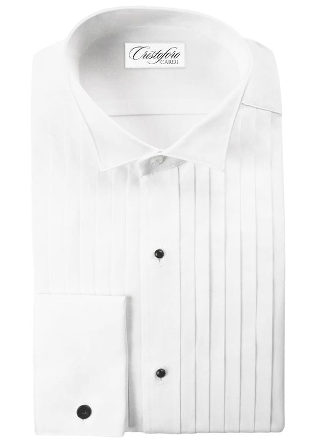 "Roma" White Pleated Wingtip Tuxedo Shirt-0