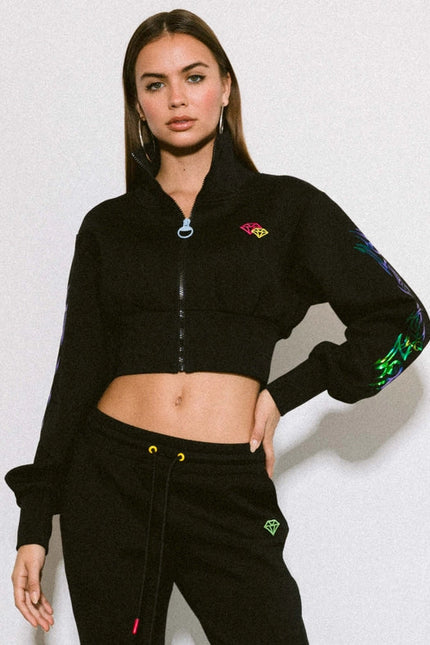 Rose Cropped Track Jacket Black