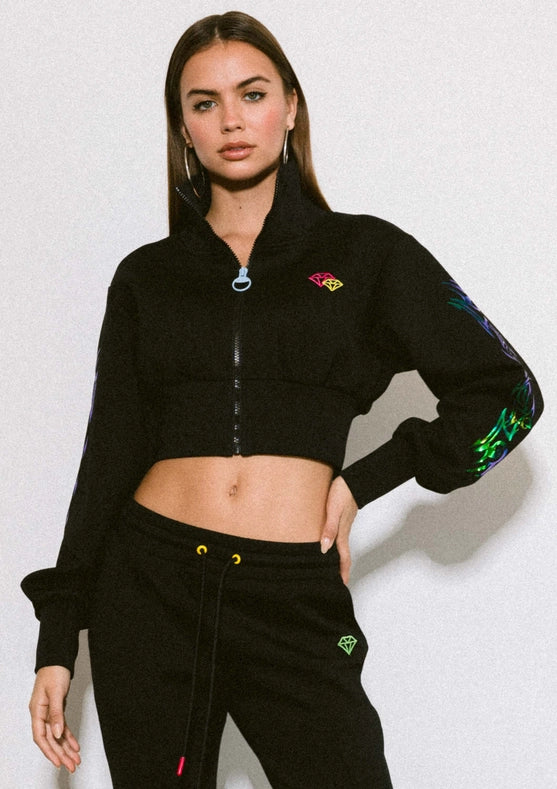 Rose Cropped Track Jacket Black