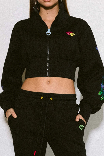 Rose Cropped Track Jacket Black