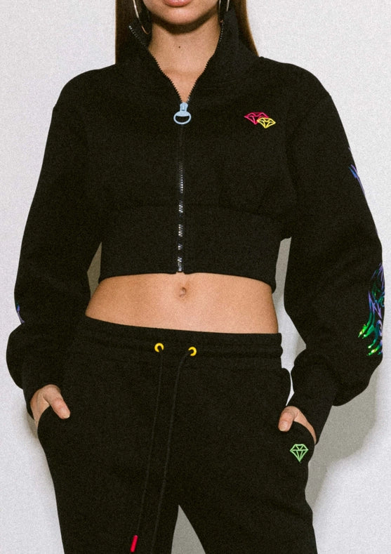 Rose Cropped Track Jacket Black