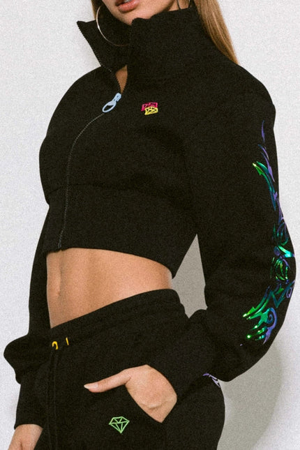 Rose Cropped Track Jacket Black