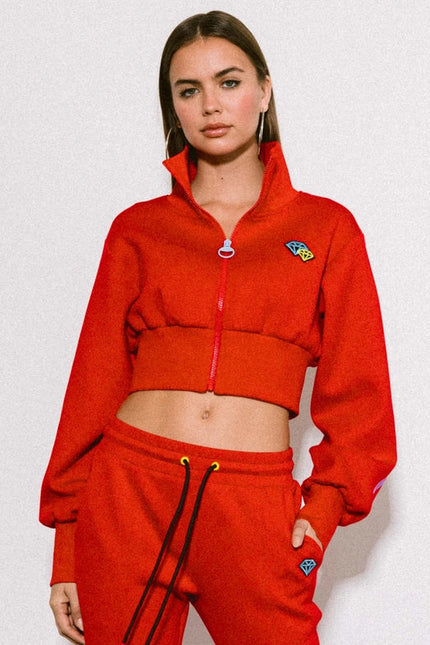 Rose Cropped Track Jacket Red