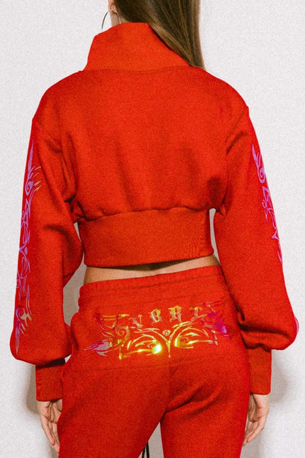 Rose Cropped Track Jacket Red