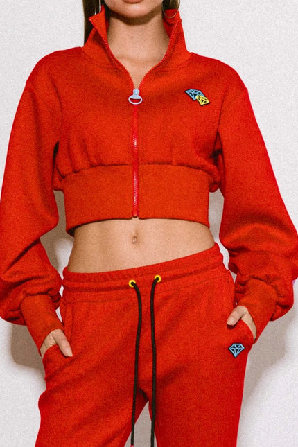 Rose Cropped Track Jacket Red