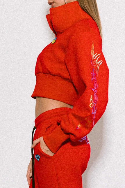 Rose Cropped Track Jacket Red