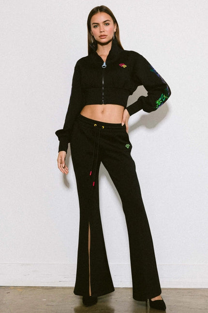 Rose Flare Leg Track Pants Black