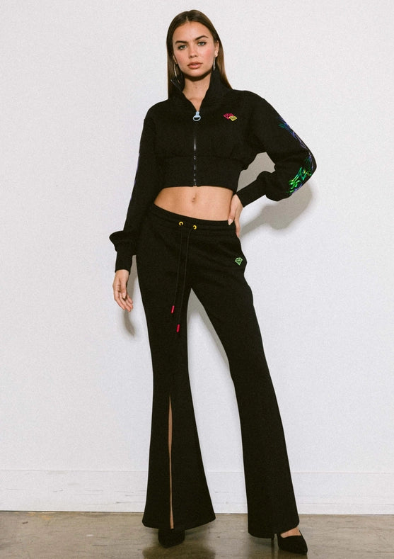 Rose Flare Leg Track Pants Black