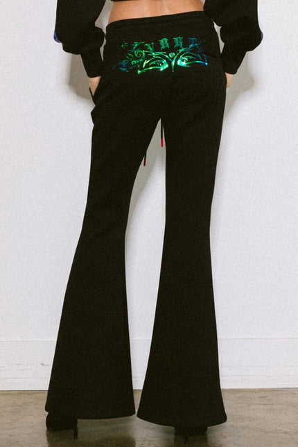 Rose Flare Leg Track Pants Black