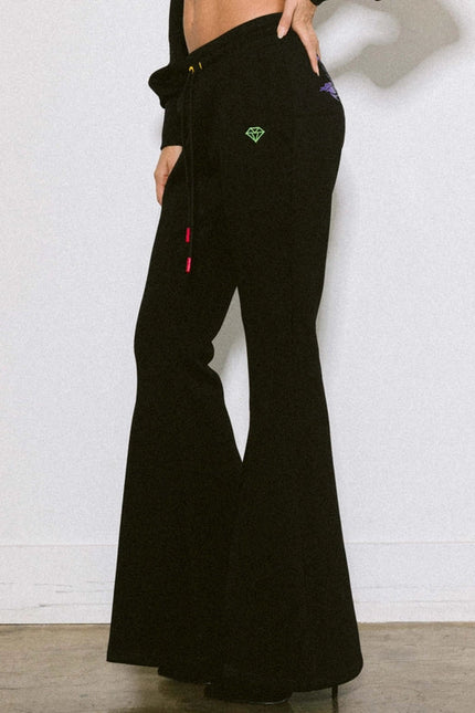 Rose Flare Leg Track Pants Black