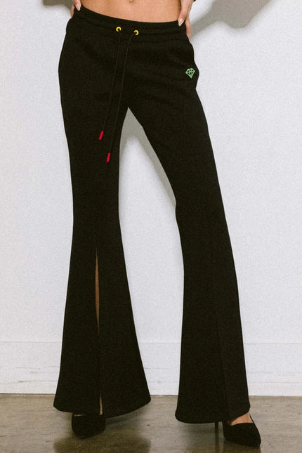 Rose Flare Leg Track Pants Black