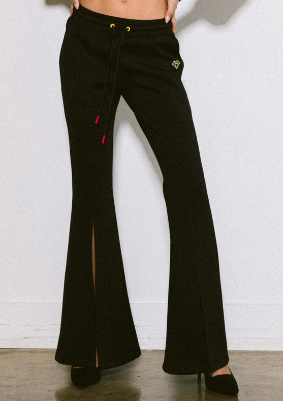 Rose Flare Leg Track Pants Black