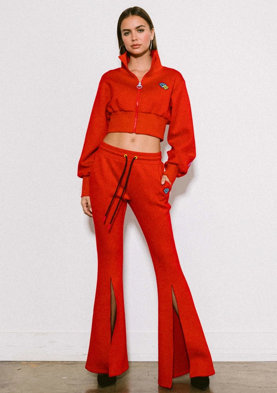 Rose Flare Leg Track Pants Red