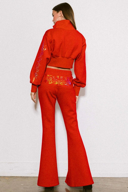 Rose Flare Leg Track Pants Red