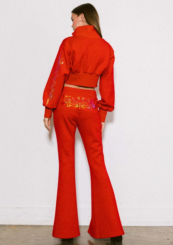 Rose Flare Leg Track Pants Red