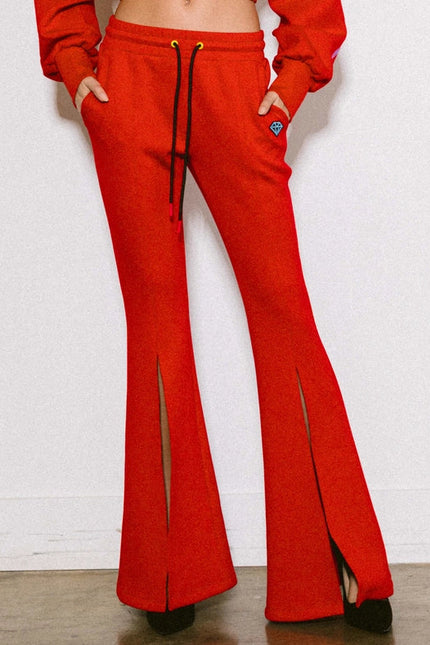 Rose Flare Leg Track Pants Red