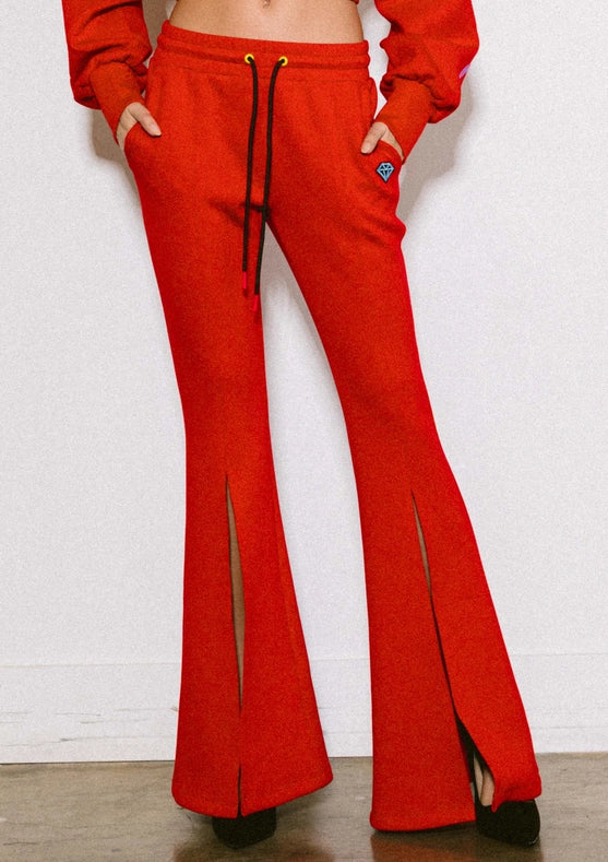 Rose Flare Leg Track Pants Red