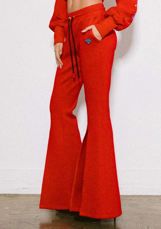 Rose Flare Leg Track Pants Red