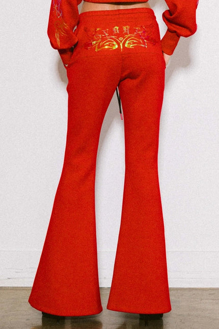 Rose Flare Leg Track Pants Red