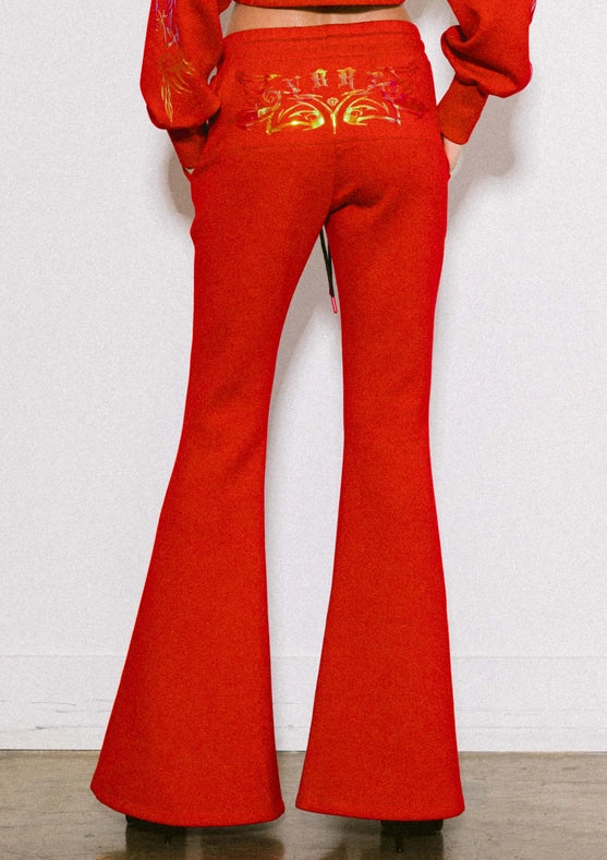 Rose Flare Leg Track Pants Red