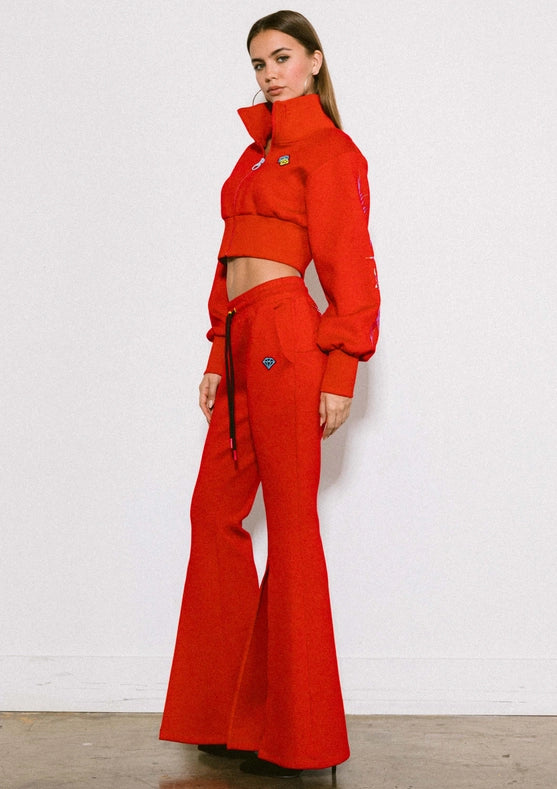 Rose Flare Leg Track Pants Red