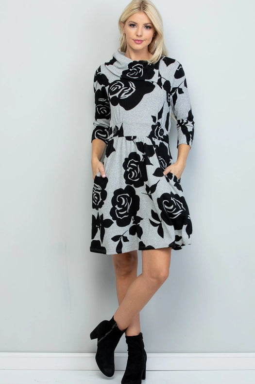 Rose Print Winter Tunic Dress