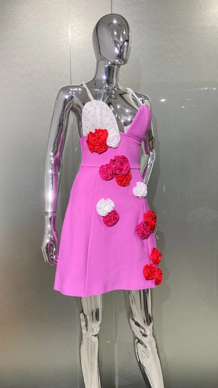 Rose Red Pearl Flower Dress