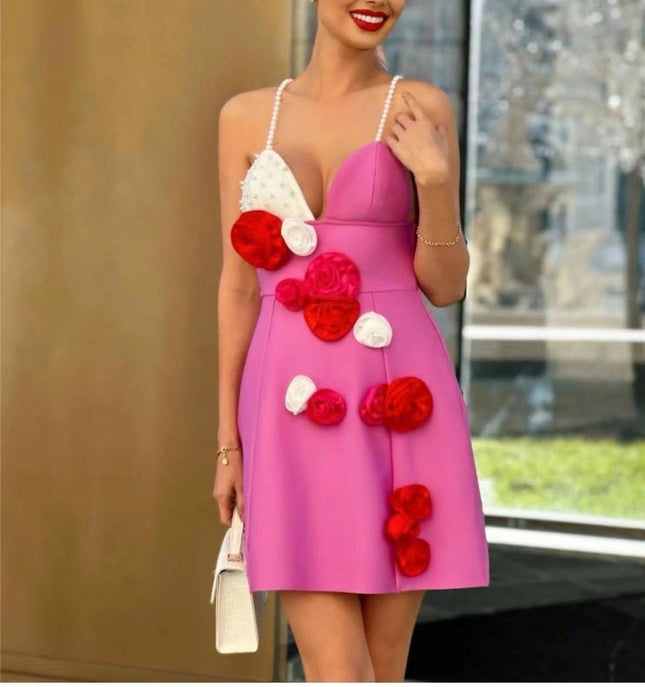 Rose Red Pearl Flower Dress