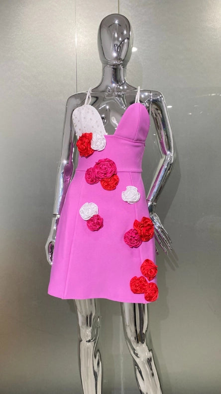 Rose Red Pearl Flower Dress