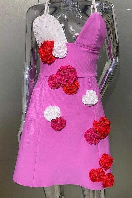 Rose Red Pearl Flower Dress