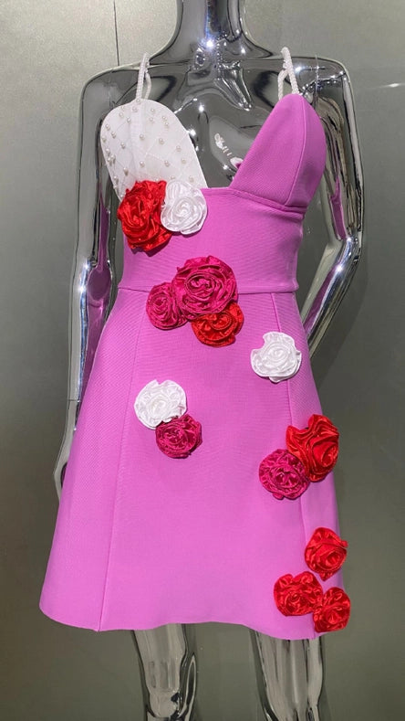 Rose Red Pearl Flower Dress